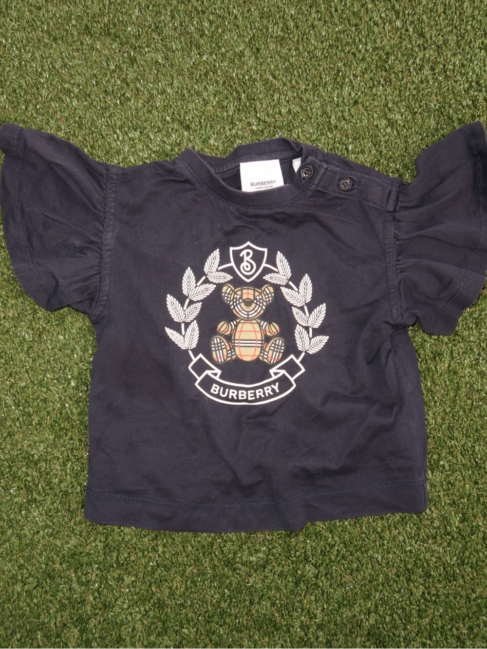 Burberry Navy Tee with Crest and Teddy Motif